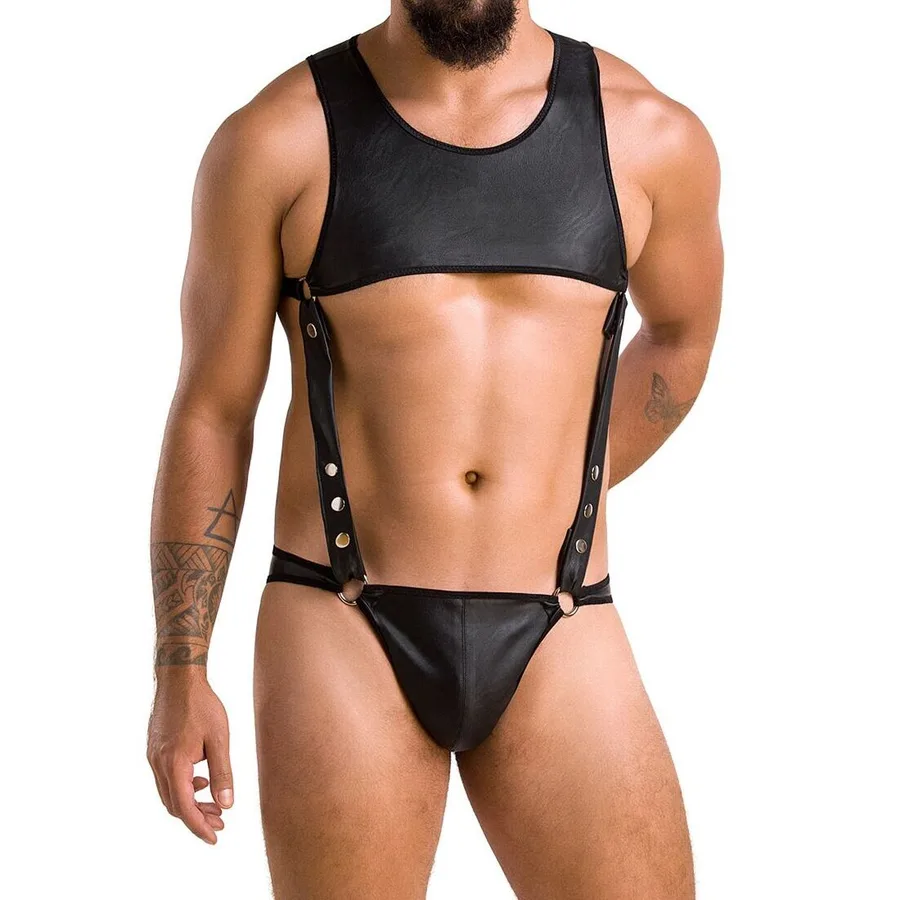 Мужское кожаное боди Passion 056 ADAM XXL/XXXL Black, заклепки