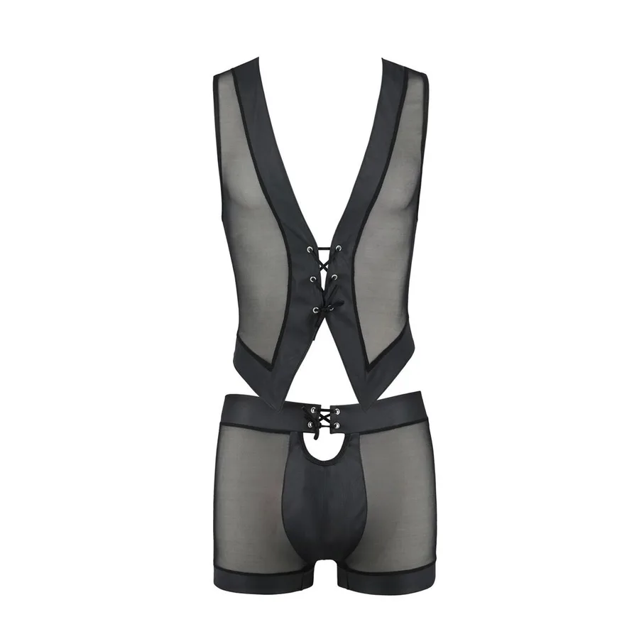 Комплект чоловічої білизни на шнурівці Passion 053 SET WILLIAM S/M Black, жилет, боксери