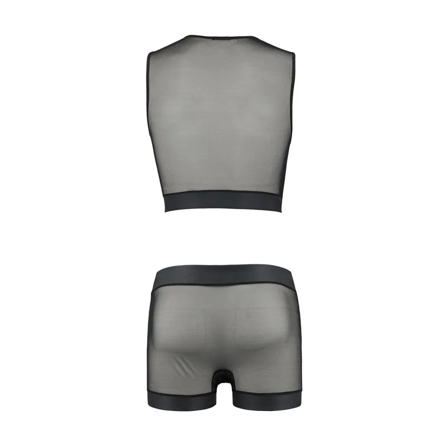 Комплект чоловічої білизни на шнурівці Passion 053 SET WILLIAM S/M Black, жилет, боксери