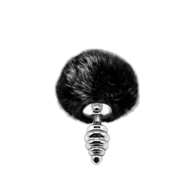 Металева анальна пробка Кролячий хвостик Alive Fluffy Twist Plug S Black, діаметр 2,9 см
