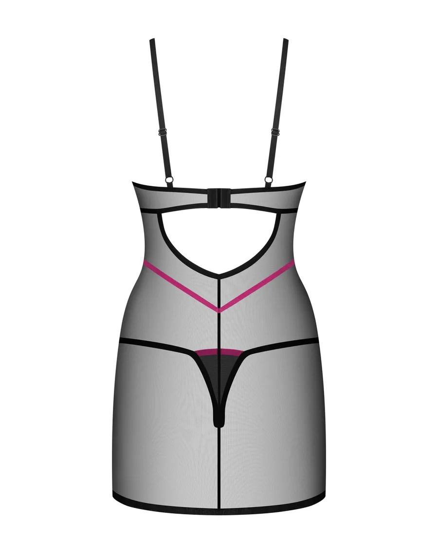 Пеньюар Obsessive Novenes chemise & thong, M/L, облегающий, прозрачный, со стрепами, стринги в компл