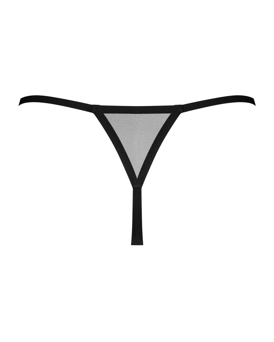 Трусики-стрінги Obsessive Novenes crotchless thong, XS/S, сітка, стрепи, прикраса зі стразами