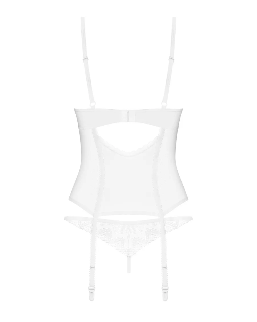 Корсет Obsessive Alissium corset&thong XL/2XL, гибкие косточки, открытая спина, стринги в комплекте