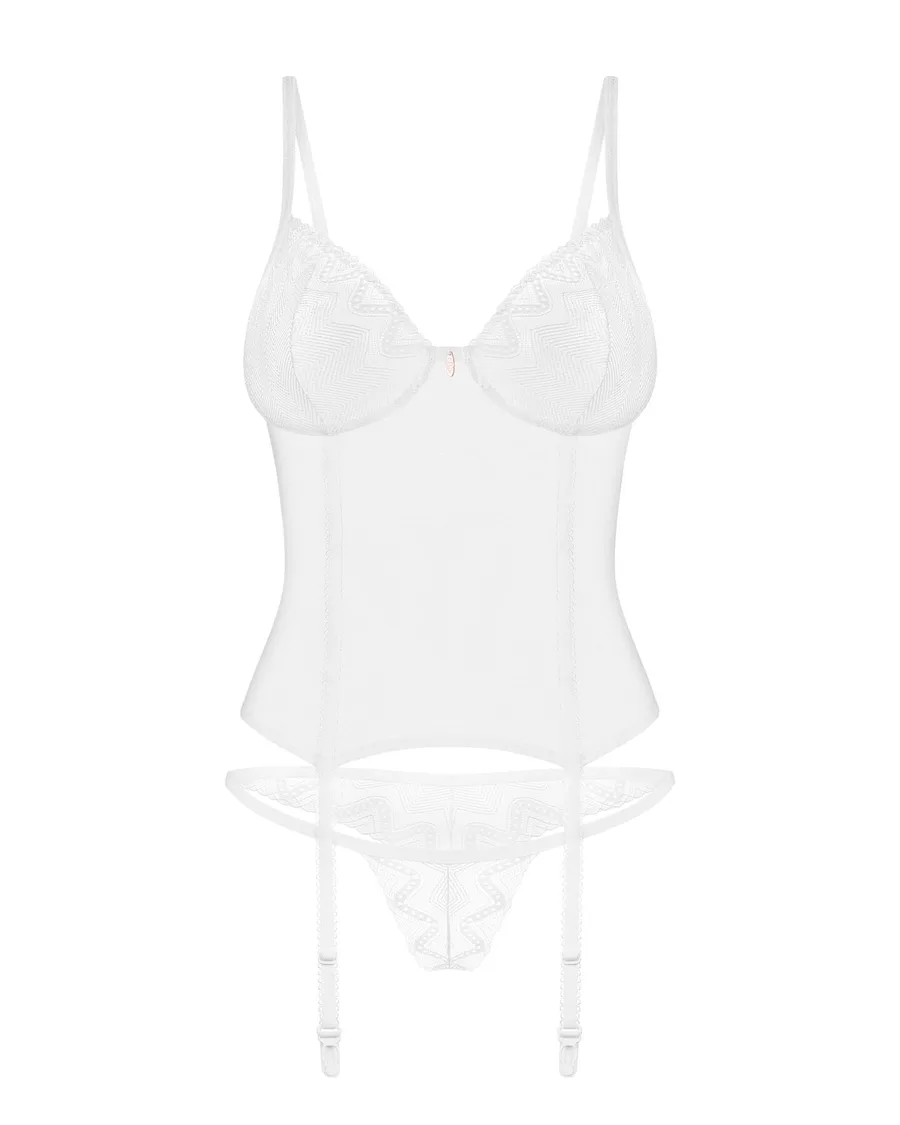 Корсет Obsessive Alissium corset&thong XL/2XL, гибкие косточки, открытая спина, стринги в комплекте