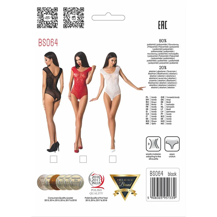 Бодистокинг Passion BS064 One Size, Black, боди, закрытое плечо, открытый доступ