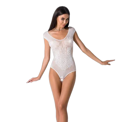 Бодістокінг Passion BS064 One Size, White, боді, закрите плече, відкритий доступ