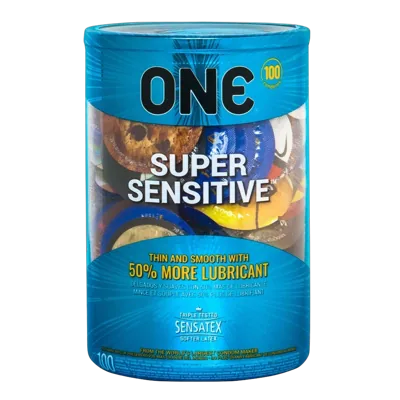 Набір презервативів ONE Super Sensitive, 100 шт, гладенькі, з додатковою змазкою, паковання-тубус