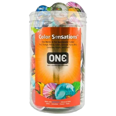 Набір презервативів ONE Color Sensations, 100 шт, кольорові, 10 кольорів, зі змазкою, паковання-тубус