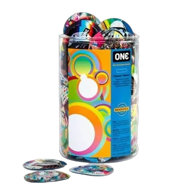 Набір презервативів ONE Classic Select Artist Collection, 100 шт, зі змазкою, паковання-тубус