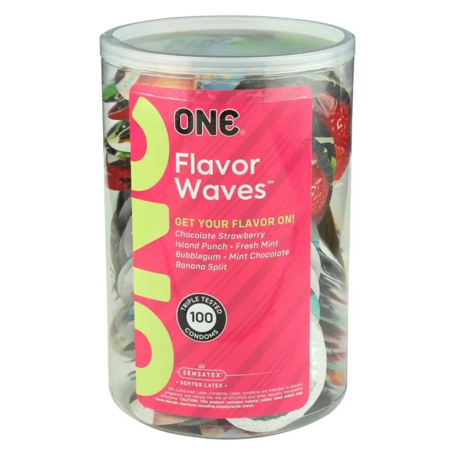 Набір ароматизованих презервативів ONE FlavorWaves, 100 шт, 6 ароматів, 6 кольорів, паковання-тубус