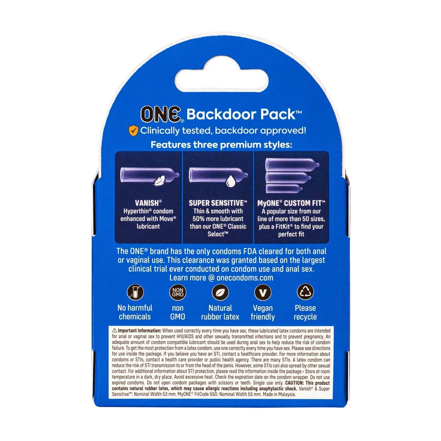 Презервативи ONE Backdoor, 3 шт, 3 види, картонне паковання