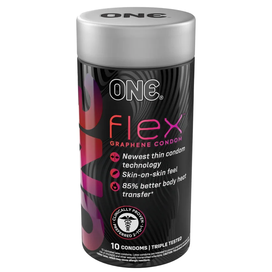 Презервативы ONE Flex Graphene, 10 шт, супертонкие, очень прочные, подарочная упаковка-тубус