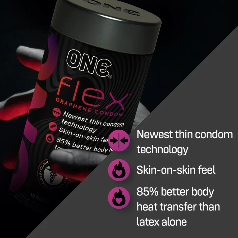 Презервативы ONE Flex Graphene, 10 шт, супертонкие, очень прочные, подарочная упаковка-тубус
