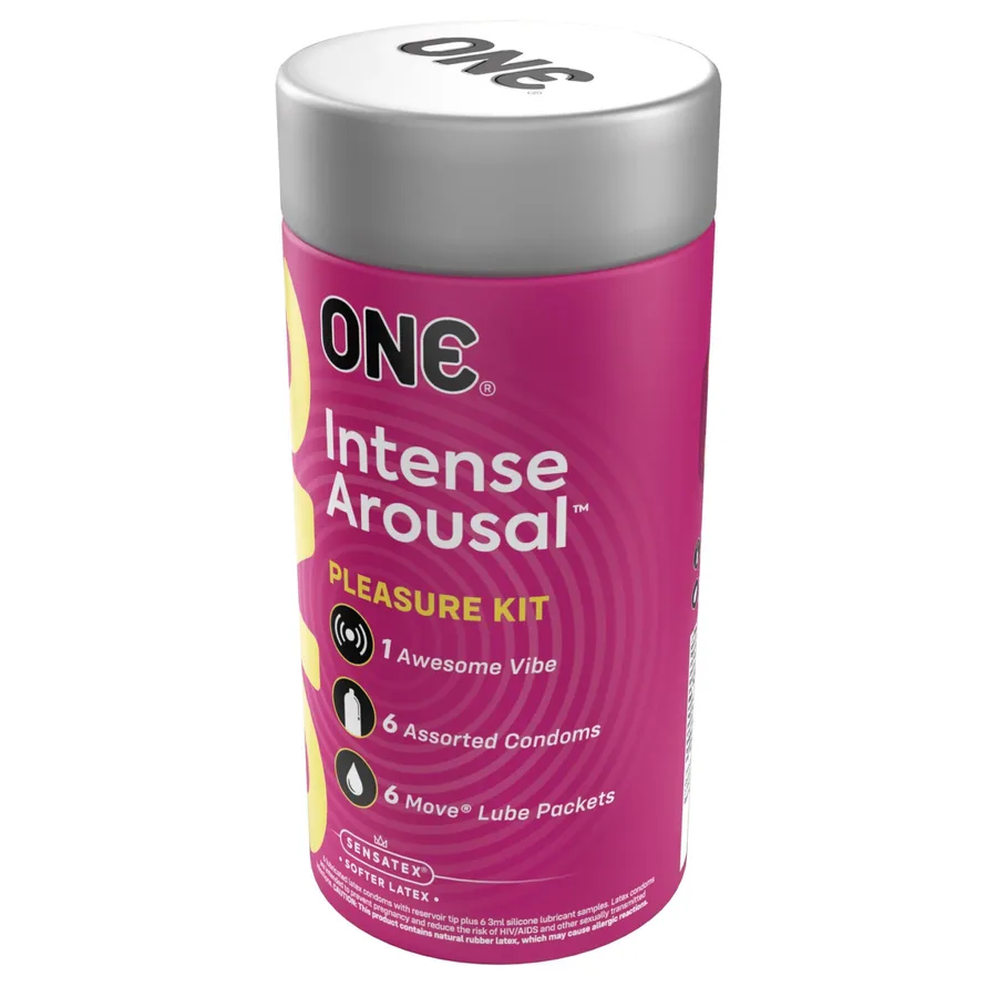Подарунковий набір ONE Intense Arousal, у комплекті 6 презервативів, 6 саше з лубрикантом, віброкільце