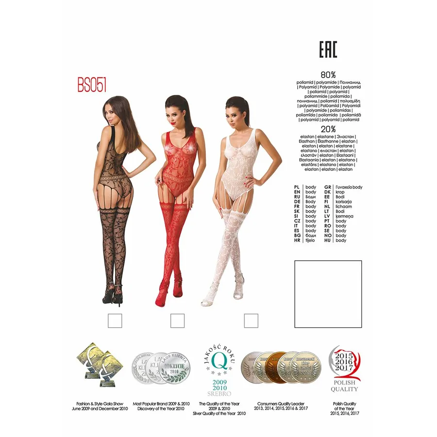 Бодистокинг Passion BS051 white, комбинезон, имитация чулок и боди