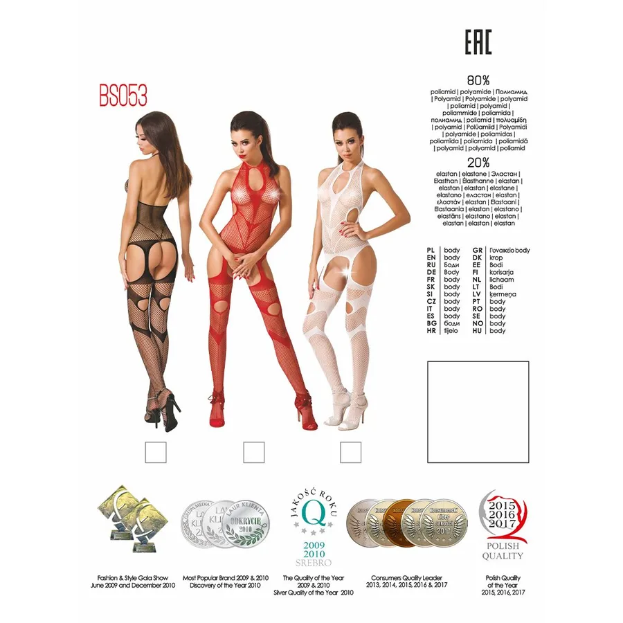Бодістокінг Passion BS053 red, комбінезон, імітація панчіх і пояса