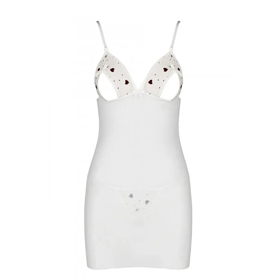 Сорочка з вирізами на грудях, стрінги Passion LOVELIA CHEMISE XXL/XXXL, white