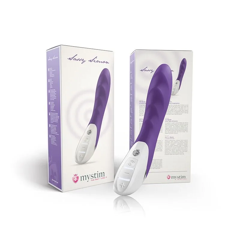 Потужний вібратор Mystim Sassy Simon Purple з двома моторами і стимулюючим рельєфом