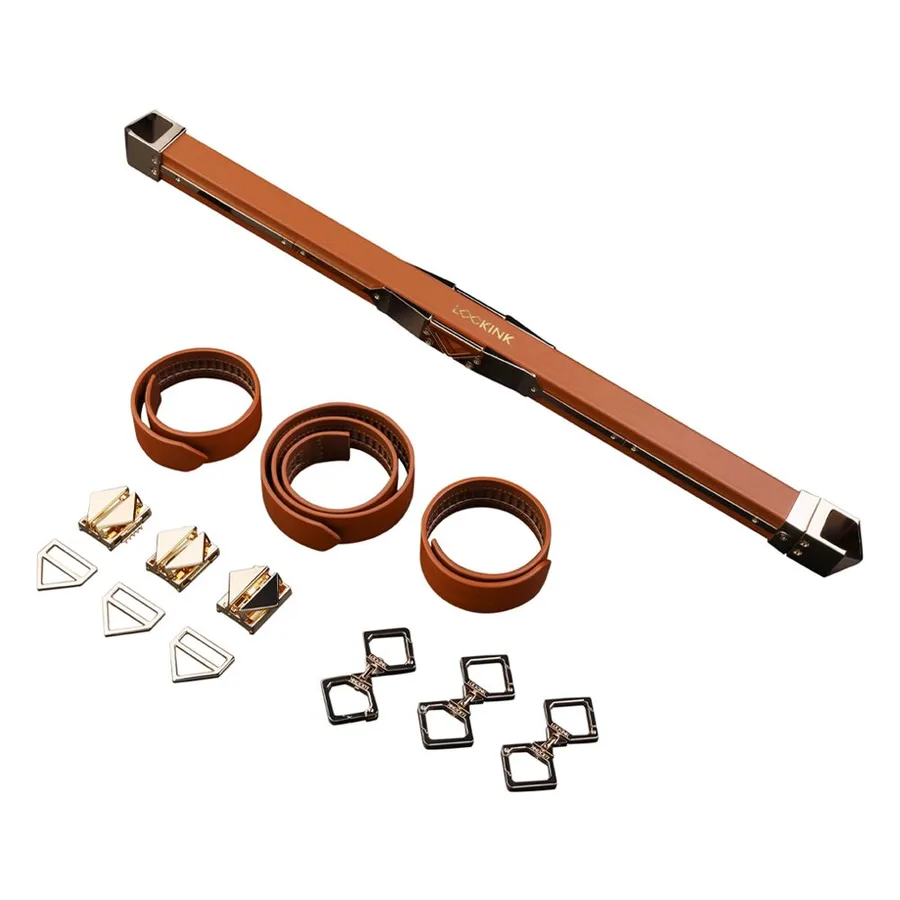 Фіксатор-розпірка LOCKINK Adjustable Spreader Bar Set, коричневий, шкіряний, ремені для шиї, рук/ніг