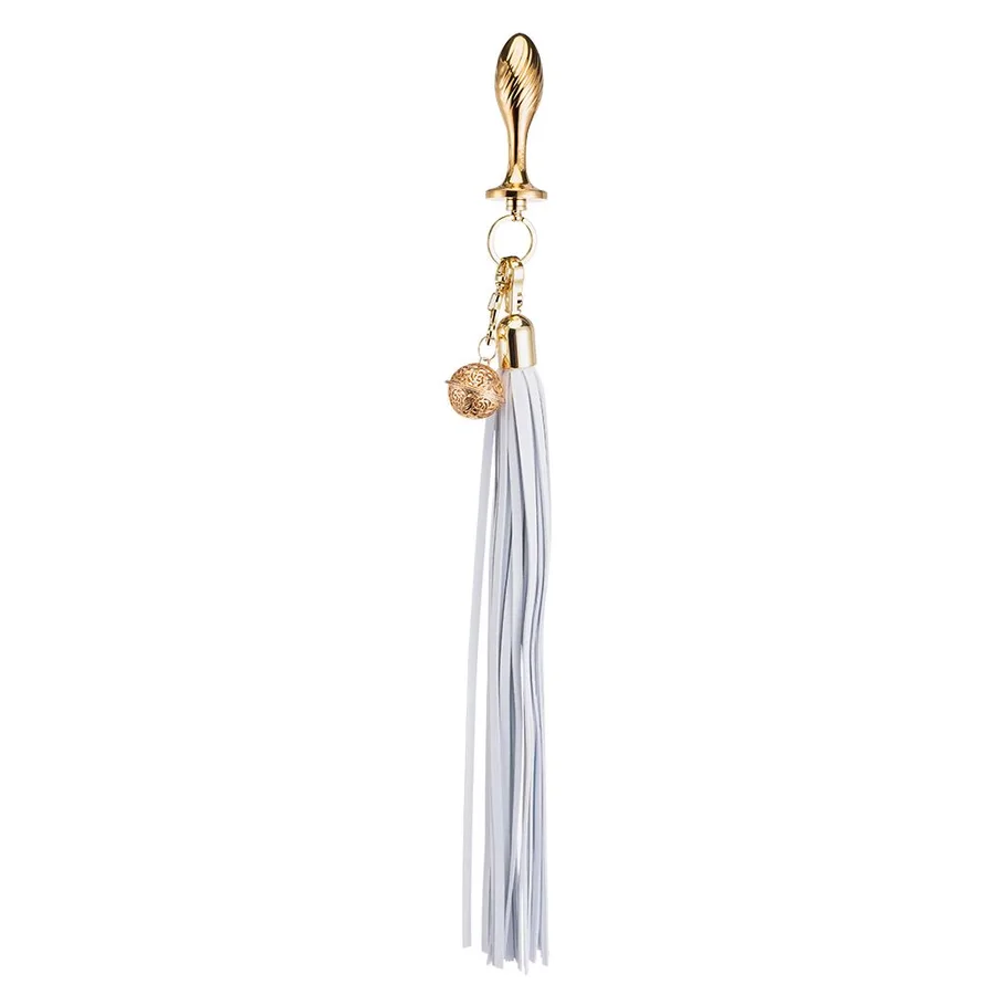 Анальная пробка с флоггером LOCKINK SEVANDA White Pony-Tail Anal Pear-shape Plug