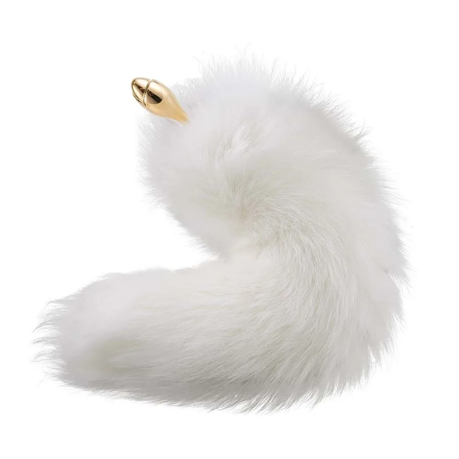Металлическая анальная пробка с меховым хвостом LOCKINK SEVANDA White Fox-Tail Anal Rose-shape Plug