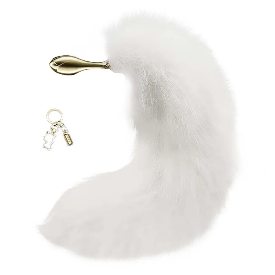 Металлическая анальная пробка с меховым хвостом LOCKINK SEVANDA White Fox-Tail Anal Rose-shape Plug