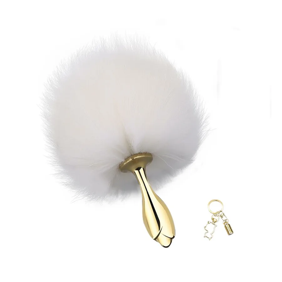 Металлическая анальная пробка — кроличий хвост LOCKINK SEVANDA White Bunny-Tail Anal Rose-shape Plug