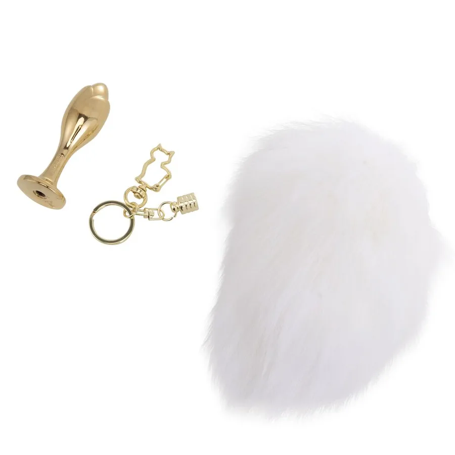 Металлическая анальная пробка — кроличий хвост LOCKINK SEVANDA White Bunny-Tail Anal Rose-shape Plug