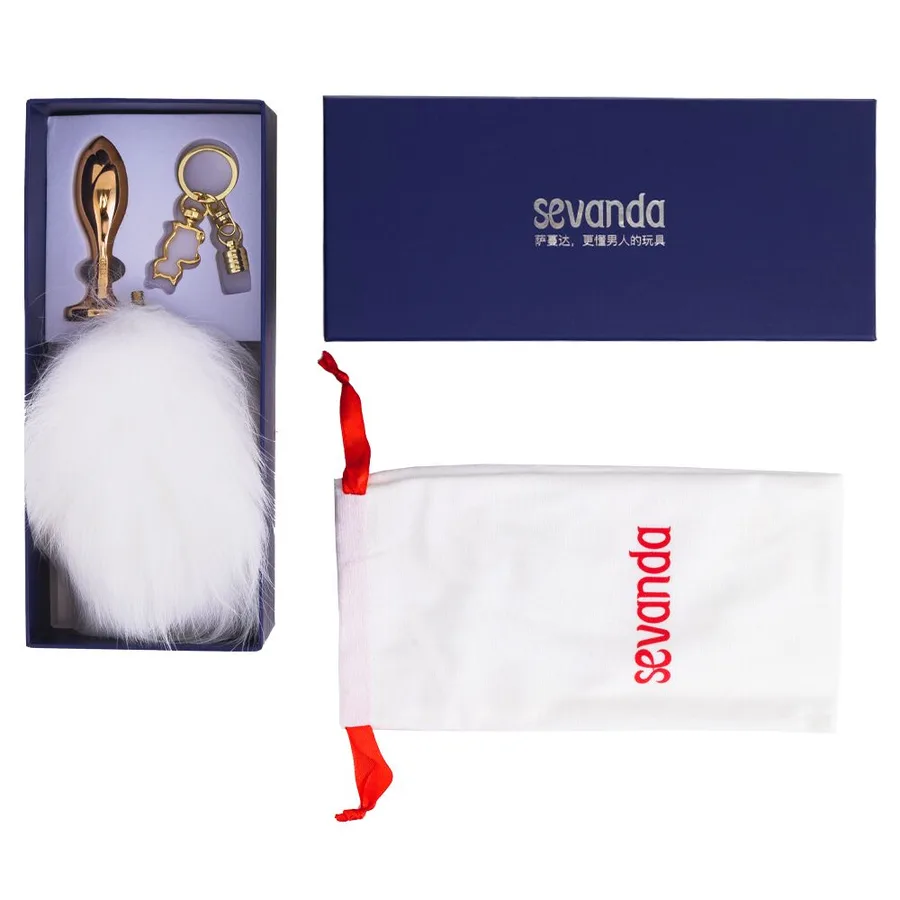 Металлическая анальная пробка — кроличий хвост LOCKINK SEVANDA White Bunny-Tail Anal Rose-shape Plug