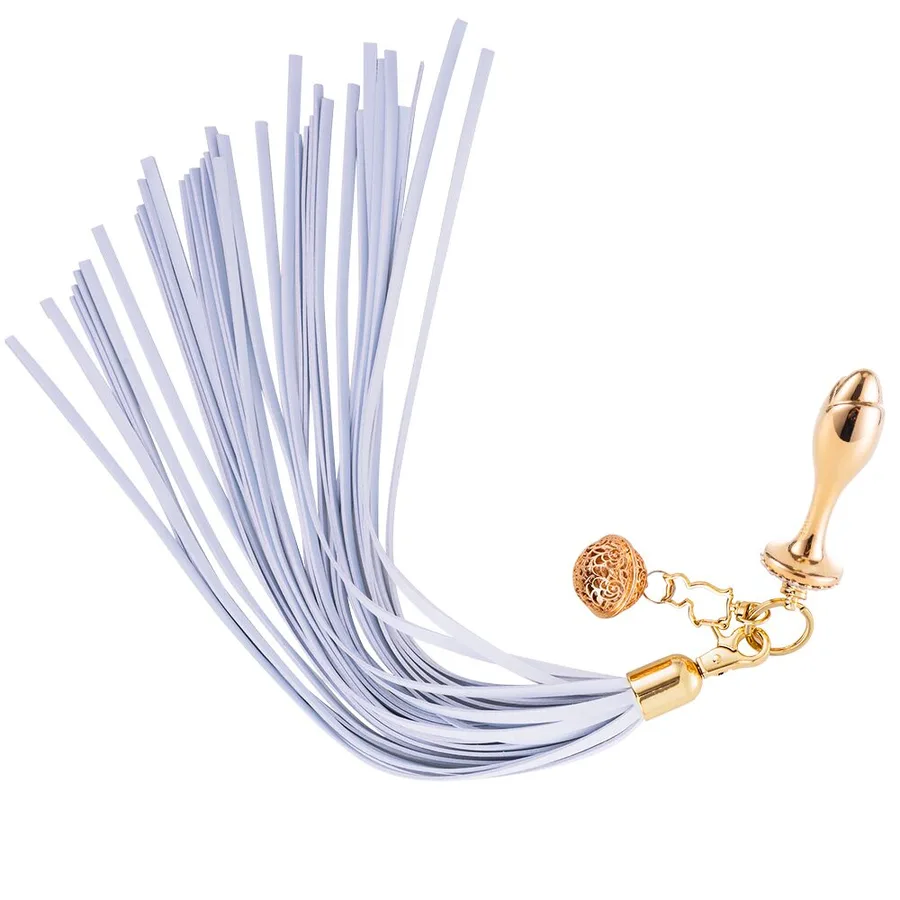 Анальная пробка с флоггером LOCKINK SEVANDA White Pony-Tail Anal Rose-shape Plug