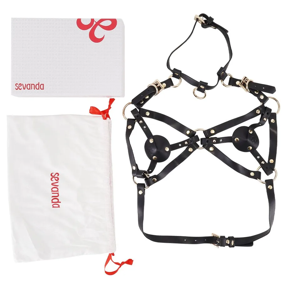 Портупея на грудь LOCKINK SEVANDA Queen Chest Harness with Removable Bra, черная, со съемными пэстис