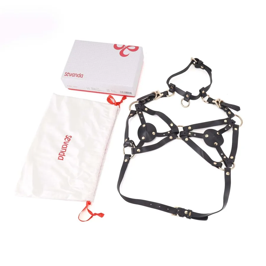 Портупея на грудь LOCKINK SEVANDA Queen Chest Harness with Removable Bra, черная, со съемными пэстис
