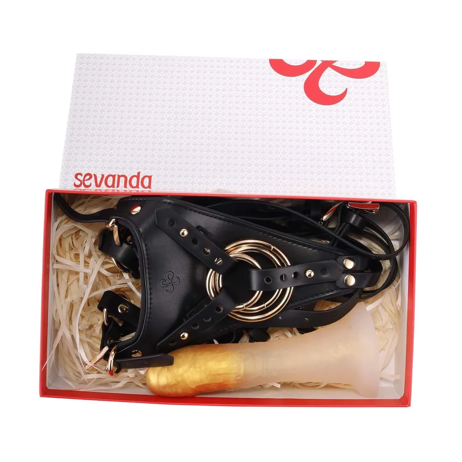 Страпон LOCKINK SEVANDA Queen Sheba Strapon Golden Dildo, регулируемые крепления, силиконовый дилдо
