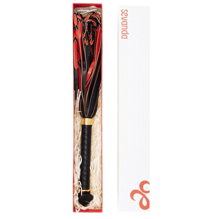 Флогер LOCKINK SEVANDA Red & Black Braided Tail Flogger, червоно-чорний, хвости з вузликами