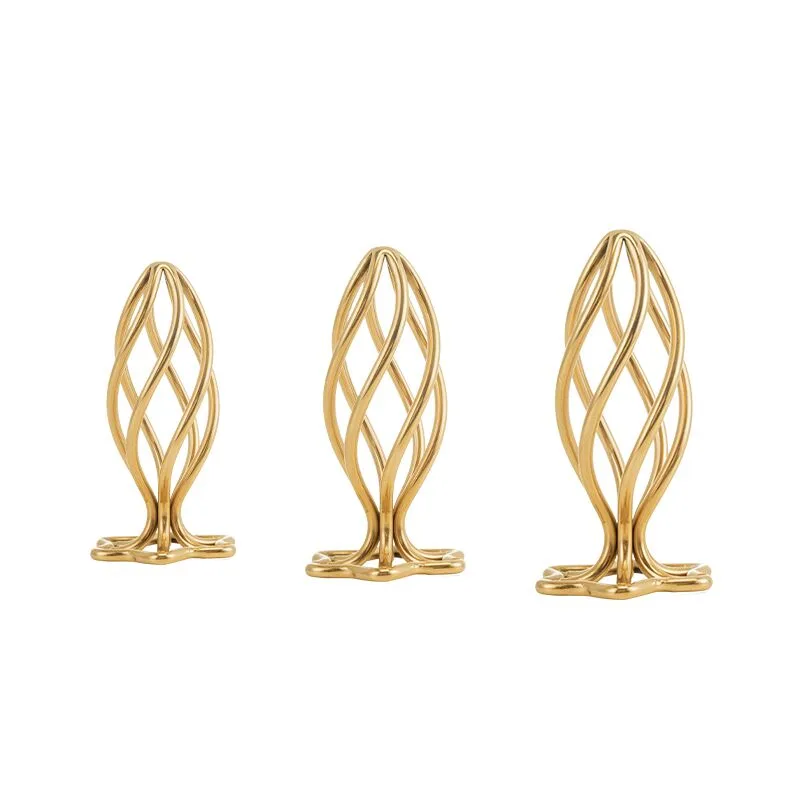 Металева анальна пробка LOCKINK SEVANDA Hollow Spiral Golden, S, золотиста, діаметр 2,6 см