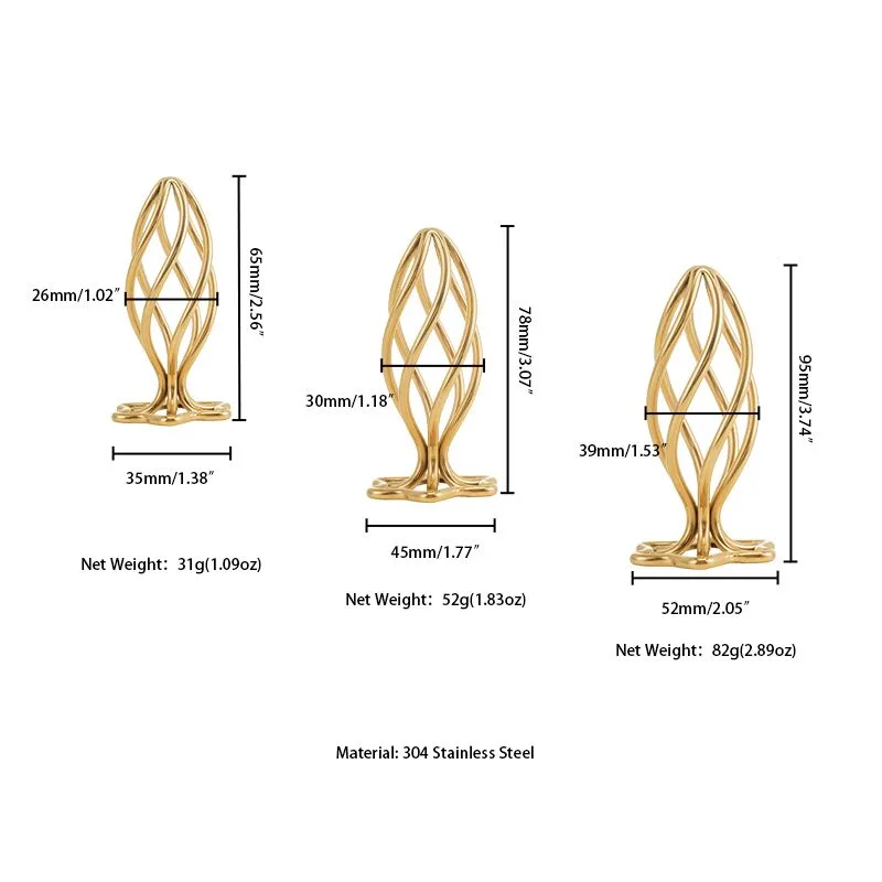 Металева анальна пробка LOCKINK SEVANDA Hollow Spiral Golden, L, золотиста, діаметр 3,9 см