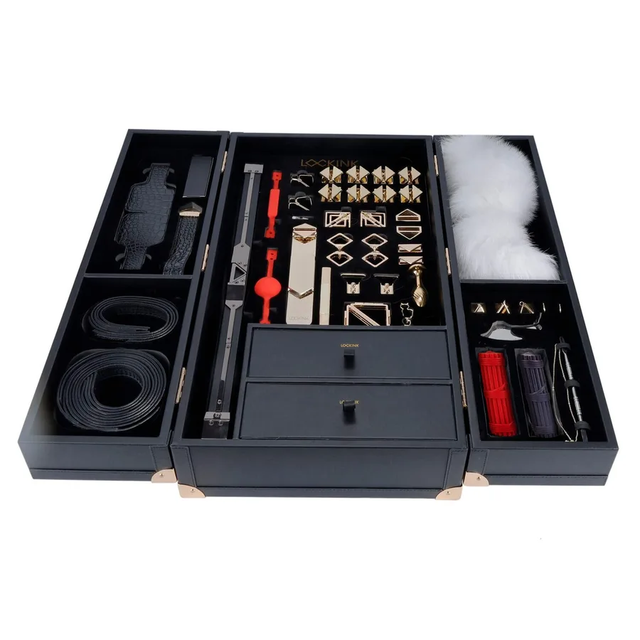 БДСМ-набір LOCKINK All-in-1 BDSM Play Kit, чорний, шкіра з тисненням, предмети для бондажу, шибарі, ваксплею