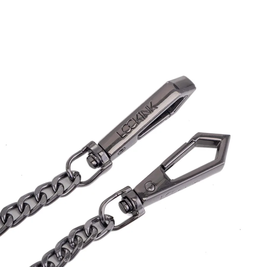 Нашийник з повідцем LOCKINK Tied Collar with Leash Set, чорний, ланцюг зі шкіряною петлею та карабіном