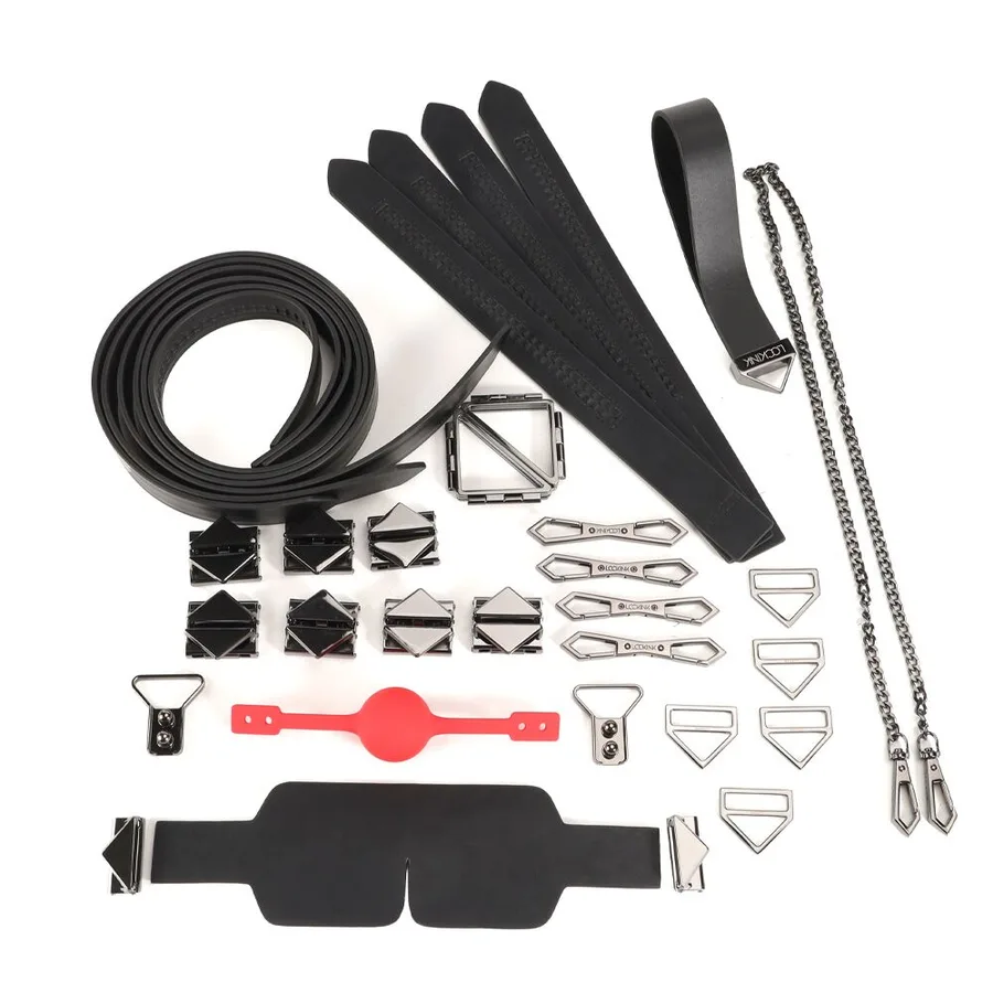 БДСМ-набір LOCKINK Bondage & Restraint Set, чорний, натуральна шкіра, фіксатори, маска, кляп