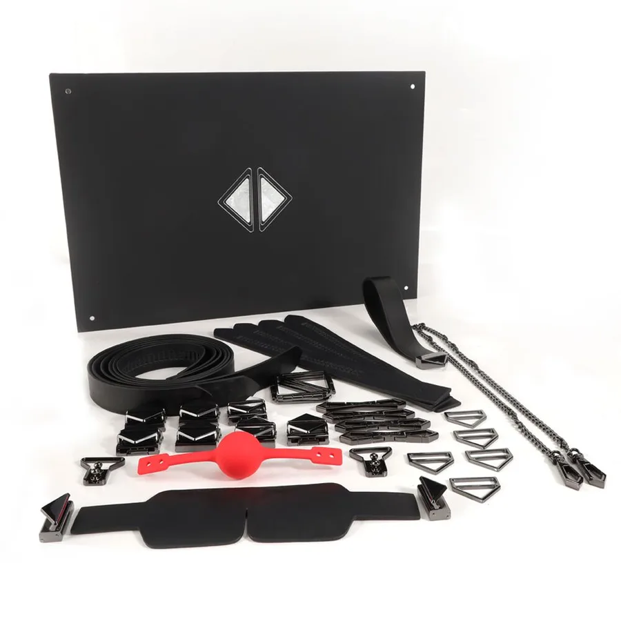 БДСМ-набір LOCKINK Bondage & Restraint Set, чорний, натуральна шкіра, фіксатори, маска, кляп