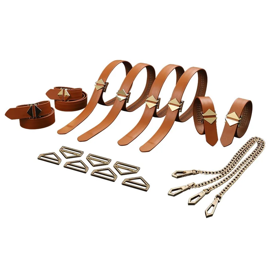Набор для бондажа LOCKINK 8-Bondage-Straps Restraint Set, коричневый, 8 ремней из натуральной кожи