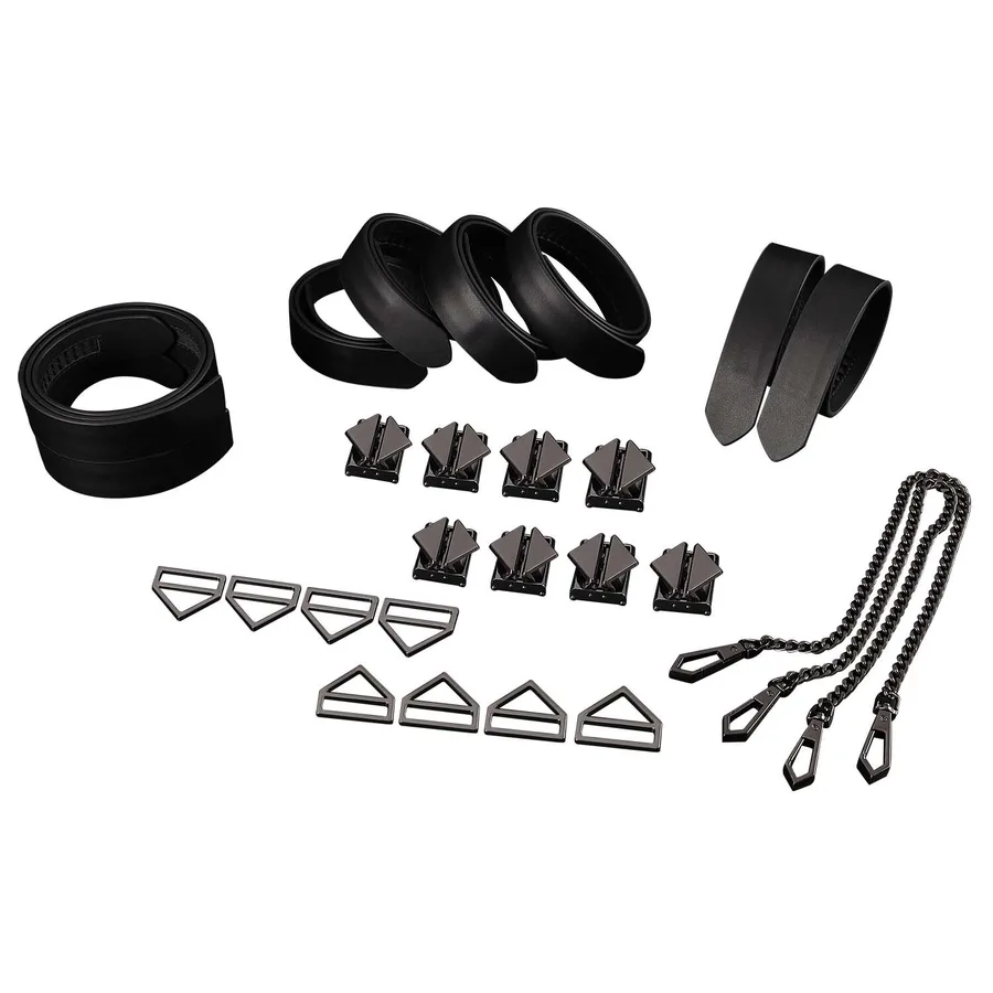 Набір для бондажу LOCKINK 8-Bondage-Straps Restraint Set, чорний 8 ременів з натуральної шкіри