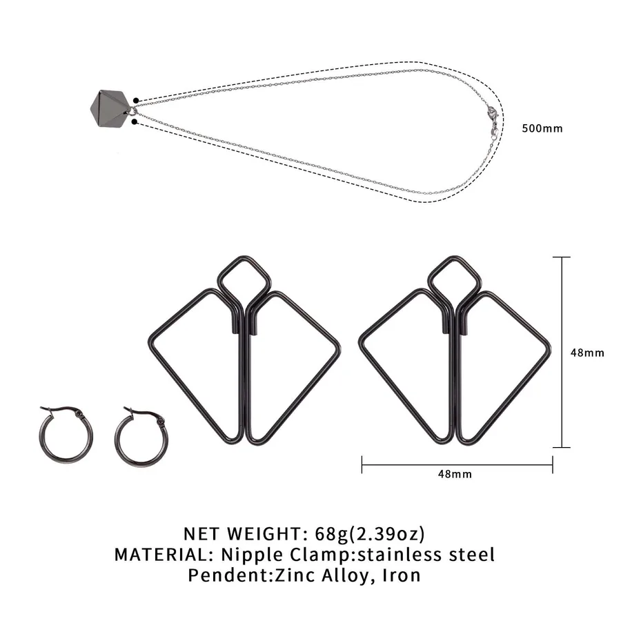 Затискачі для сосків з важкою підвіскою LOCKINK Nipple Clamps with Heavy Pendant, сріблясті
