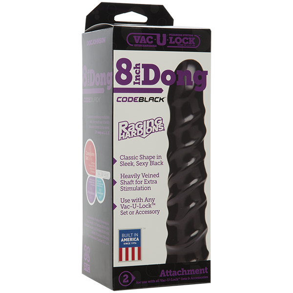 Дилдо Doc Johnson CodeBlack - 8 Inch Raging Vac-U-Lock із стимулювальним рельєфом, діаметр 3,8 см