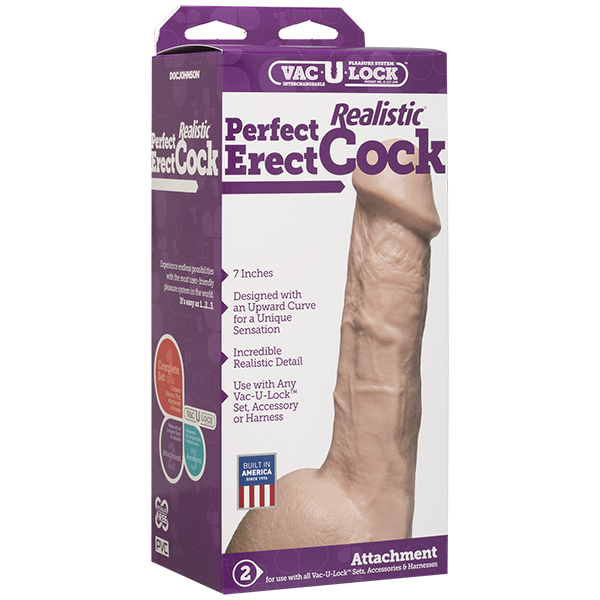 Фалоімітатор Doc Johnson - 7 Inch Perfect Erect Cock, велика головка, Vac-U-Lock