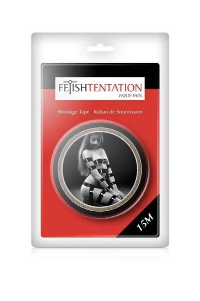 Скотч для бондажу Fetish Tentation Black (15м), не липне до шкіри і волосків, тільки сам до себе