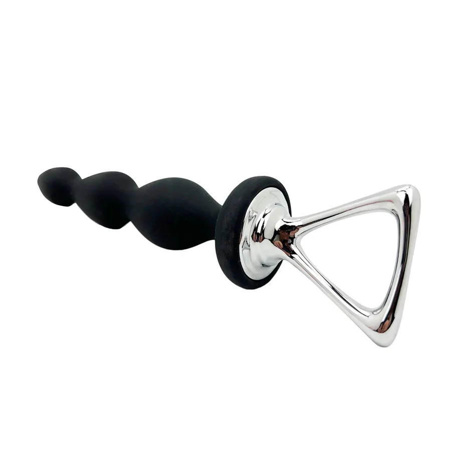 Анальний ланцюжок Adrien Lastic Arrow II, чорний, силіконовий, гнучкий, з металевою ручкою, діаметр 3,2 см