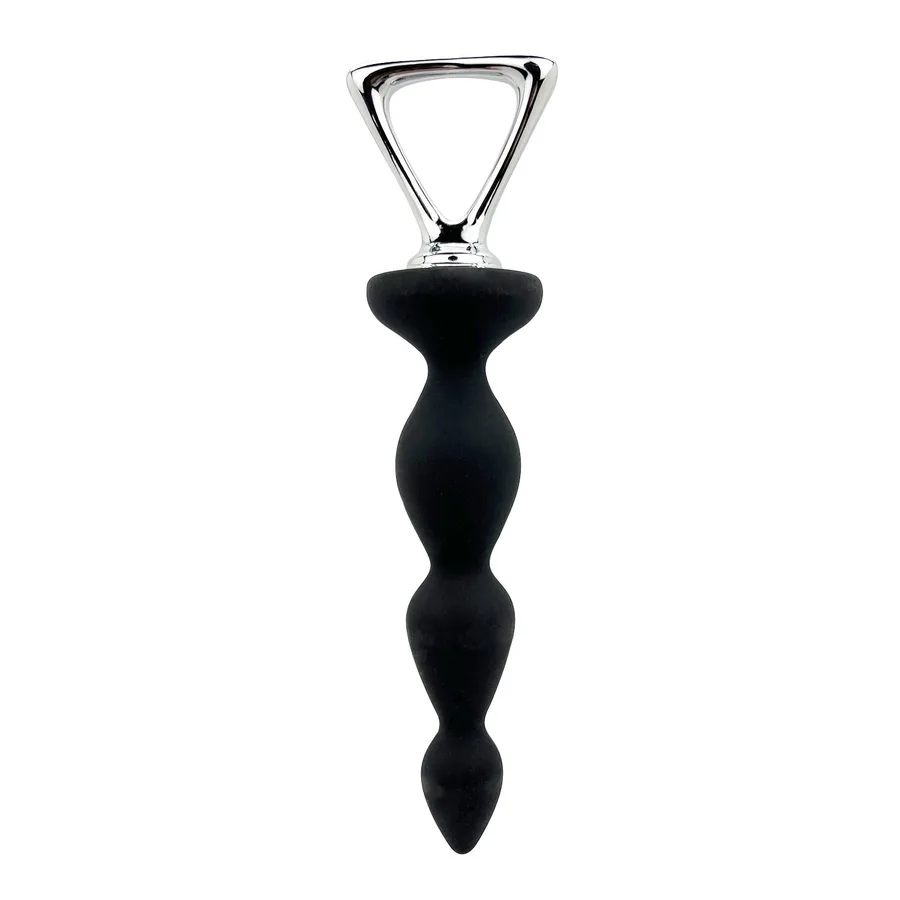 Анальний ланцюжок Adrien Lastic Arrow II, чорний, силіконовий, гнучкий, з металевою ручкою, діаметр 3,2 см