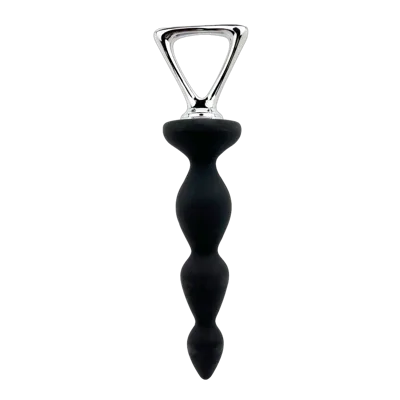 Анальний ланцюжок Adrien Lastic Arrow II, чорний, силіконовий, гнучкий, з металевою ручкою, діаметр 3,2 см