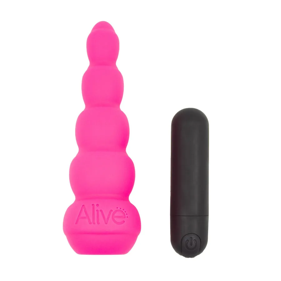 Анальный вибростимулятор Alive Lance Pro, ярко-розовый, в виде ряда шариков, 10 режимов вибрации